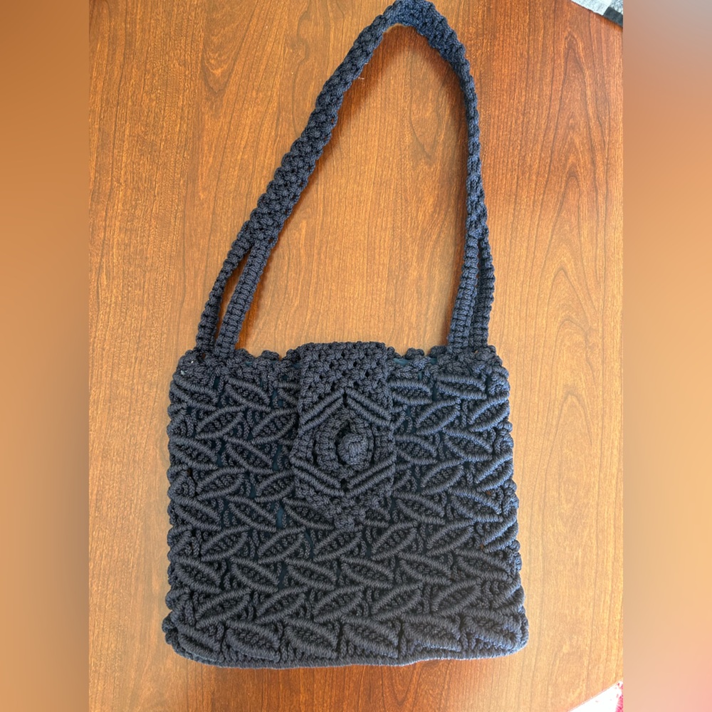 Elegant Navy Crochet Shoulder Bag